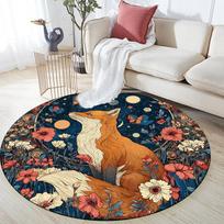 Flower Fox,Round Area Rug,Carpet Rug for Living Room Bedroom Sofa Playroom Decor,Non-slip Floor Mat 80cmx80cm