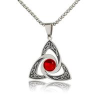 Witch Knot Natural Stone Moon Pendant Necklace Irish Celtic Knot Lucky Jewelry for Men Women Stainless Steel