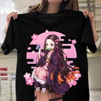 Demon Slayer Nezuko Summer T Shirt for Men Women Anime Cute Pink Kimono Sakura Casual Streetwear Cotton Fashion Shirt XS