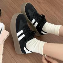 Women's Versatile White German Training Shoes – Casual, Sporty, Thick-Soled for Spring & Autumn 36