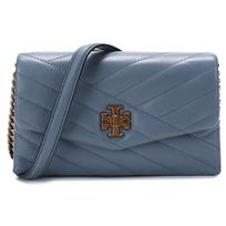 Tory Burch TB Kira Quilted Twill Double Layer Chain Leather Crossbody Wallet Shoulder Bag Women Bags Rain-Blue 64068-494 Basic Set (Bag+Dust Bag)