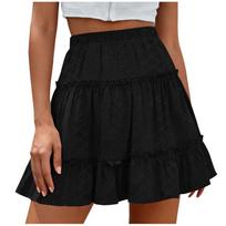 Women’s High Waist Tiered Mini Skirt with Elastic Waistband and Eyelet Embroidery Flared A-Line Design for Casual Wear M juoda