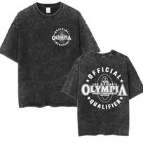 Vintage Washed 100% Cotton T-shirt Olympia Gym Fitness Print Short Sleeve T-shirts Men's Women High Quality 100% Cotton T Shirt S įvairiaspalvis
