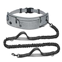 Hands-Free Retractable Dog Leash with Shock Absorption and Sport Waist Bag 2.5CM *(145-200)CM pilka