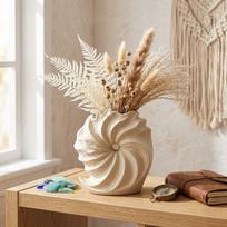 Small Nautilus Shell Ceramic Vase, Minimalist Spiral Desktop Flower Vase for Office Desk, Unique Boho Table Ornament, Aesthetic Room Decor
