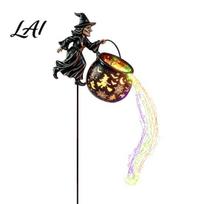 Halloween Landscape Lighting Witch Cauldron Yard Light Flying Silhouette Garden Stake with Colorful Mysterious Kingdom Prop LED Spooky Outdoor 1pc