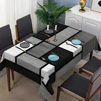 Elegantiškas juodai baltas pilkas geometrinio rašto staltiesė - stačiakampis poliesterio valgomojo stalo užvalkalas šventinės vakarėlio stalo dekoravimui 100x140cm gray