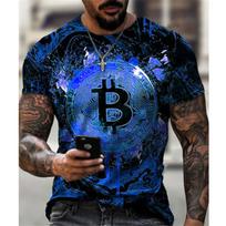 Summer Round Neck 3D Print Bitcoin Pattern Top Fashionable Casual Short Sleeved Men's T-shirts XS blue