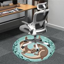 1pc Otter Family Office Round Area Rug, Indoor Mat Suitable For Office, Under Office Chairs Bedroom Living Room Home Decor, Room Deco 80cm