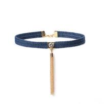 European and American style denim necklace simple zircon fringed big brand retro chocker neck chain pendant auksas