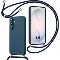 Case for Samsung Galaxy S26, Shockproof Scratch-Resistant Silicone Protection with Navy Blue Lanyard mėlyna