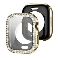 Blizgus stiklas+dėklas Apple Watch dėklui 44 45mm 41mm 40 42mm 44mm Deimantinis buferis+Ekrano apsauga Series 11 10 9 8 7 5 6 SE 40mm series 654 auksas