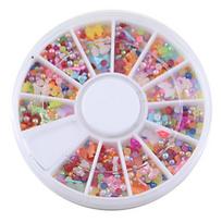500Pcs Mixed Flat Back Round Nail Art Bead Bow DIY Faux Pearl Tip Decorations