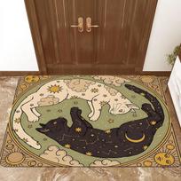 VIKAMA Star and Moon Cute Cat Entry Floor Mat Ins Style Door Carpet Entryway Children's Room Bohemian Home Decoration 40x60cm