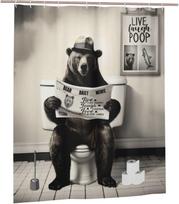 Funny Husky Shower Curtain Humor Husky Animal Sitting on Toilet Reading Newspaper Shower Curta  Shower Curtain for Bathroom (as the picture,90x180CM)