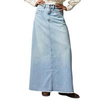 Women's High-Waisted Denim Maxi Skirt with Classic Five-Pocket Design and Front Button Closure, Light Blue L