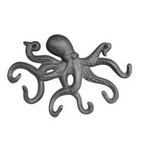 Cast Iron Octopus Decorative Coat Hook, Wall Mounted Nautical Hand Towel Rack Holder, Rustic Metal Clothing Hanger for Bedroom Bathroom Kitchen B
