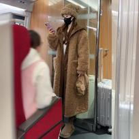 Korean Lazy Style Lamb Wool Winter Thick Warm Women Long Coat Faux Two Piece Jacket One Size ruda