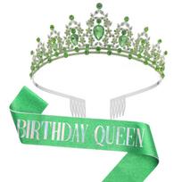 Birthday Crown with Sash for Women Girls Birthday Party Rhinestone Tiara Shoulder Wrap Set Birthday Party Props Supplies C10