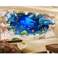 Ocean World Dolphin Beach Coral Background Room Home Decor 3d Wall Murals Wallpaper 200 cm(W) x 140 cm(H)