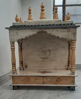 Antique Finish Wood Mandir: Embossed Painted Wall Shrine 24” X 12” X 30” (l x w x h) įvairiaspalvis