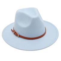 Belt Buckle Nostalgic Top Hat Model Jazz Hat Men And Women Temperament Felt Hat Elegant Woolen Hat M（56-58cm） dangaus mėlyna spalva