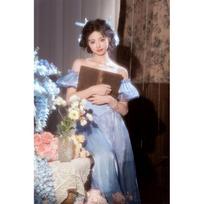 Light wedding dress 2025 new Hong Kong-style retro style blue high-end dress student adult princess dress S mėlyna