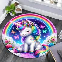 Unicorn Soft Washable Rainbow Round Rug Counter-Slip for Living Room Children Bedroom Carpet Dining Area Home Decoration Mats Diameter 60cm