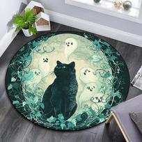Black Cat Round Area Rug,Carpet Rug for Living Room Bedroom Sofa Playroom Decor,Non-slip Floor Mat 80cmx80cm