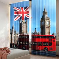 Big Ben London Street Backdrop Curtain British Flag England Parliament House Buildings Living Room Bedroom Set Of 2 Made Polyester Washable Great W100*H70(CM)-Rod Pocket&2PCS