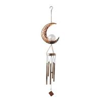 Solar Wind Chime for Outside Metal Waterproof Sun Moon Star Hanging Wind Chime with Light for Outdoor Yard Garden Decor A