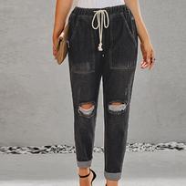 Women Color Hole Low Waist Jeans Flares Fashion Pants Trouser XXL juoda