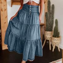 Ladies' Fashionable Retro Button Long Denim Skirt XL mėlyna