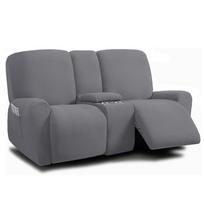 2 Seater Recliner Sofa Covers with Console Cover Jacquard Stretch Reclining Chair Cover Protector Washable for Living Room black