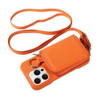 High Quality Faux Leather Phone Case for Iphone16e 16 15 14 13 12 11 Pro Max Crossbody Bag, Wallet Card slot, Anti-degaussing Artificial leather&Case & Strap&iPhone 12 mini oranžinė