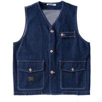 Men's Spring Thin Vintage Denim Vest Design Handsome Slim Workwear Jacket M mėlyna