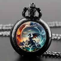 Antique Unique Multi-Color Dragon Animal Design Necklace Pendant Quartz Pocket Watch,Exquisite Stylish Watch for Men and Kids juoda