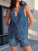 Women's Denim Vest Button Down V Neck Sleeveless Casual Jean Jacket XL mėlyna
