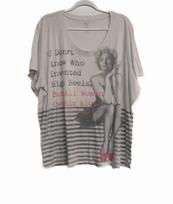 Marilyn Monroe Womens Gray Black Polycotton T-Shirt Striped Graphic Print 4X L gray
