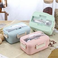 Portable Bento Box Lunch Bag, Food Storage Container, Wheat Straw Dinnerware, Microwave Lunch Box, Children Kids School Office rožinė