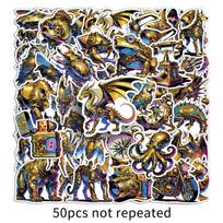 50PCS Waterproof Steampunk Stickers: Retro Mechanical Insects & Animals for Decorating Thermos Cups & Luggage black