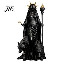 Gift for Mythology Lovers Hecate Greek Goddess Statue with Magical Hounds, Fantasy Theme Occult Room Decor Resin Sculpture, Mythological Figurine Home black