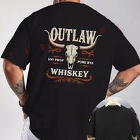 Outlaw Whiskey Western Whiskey print Motorcycle T-Shirt back Print Men's Short sleeve O-neck C XXL
