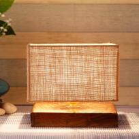 18.79 cm Square Beige Jute Shade Table Lamp with Wood Base Home Decor, Office, Room, Study Room Decor