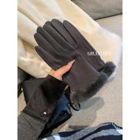 Thousand gold feeling light luxury German plush gloves women's autumn and winter riding cold-proof and warm finger-split terry gloves One Size tamsiai pilka spalva