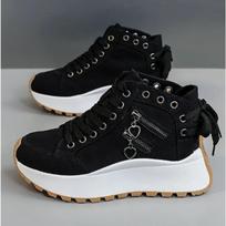 Designer Women Sneakers High Top Denim Canvas Shoes Platform Sneakers 35 juoda