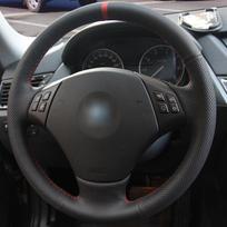 Juodas dirbtinės odos automobilio vairo dangtis, skirtas BMW E90 320 318i 320i 325i 330i 320d X1 328xi Black-thread