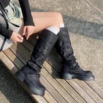 Wasteland Wind Brown Maillard High Heel Platform Knight Boots Women's Long Boots Martin Boots Wrinkled Tall Pile Long Boots 35 juoda