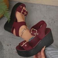 Summer New Denim Sandals Women Thick Bottom Height Increase Belt Buckle Leisure Beach Shoes 8.5CM High Heels Wedegs Sandales 35
