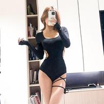 Strappy Autumn/Winter Sexy Long Sleeve Bodysuit for Jazz & Pole Dance Large juoda